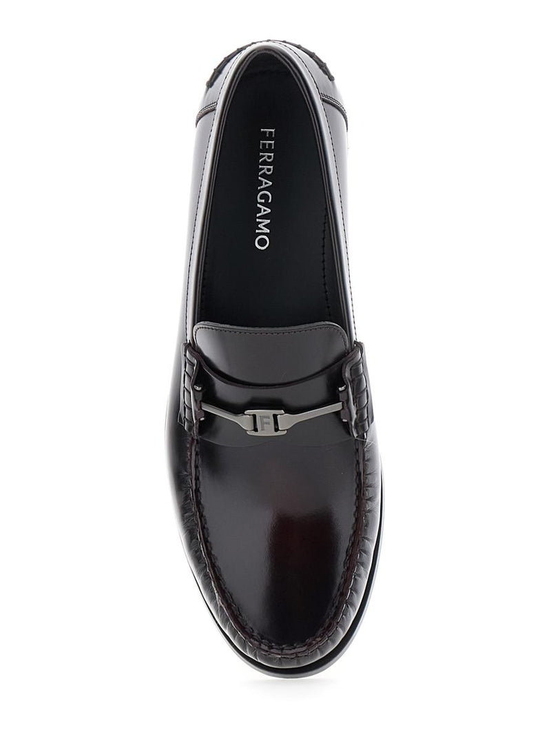 'Harry' Dark Burgundy Loafers With Almond Toe And Logo Plaque Detail In Leather Man