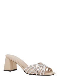 'Vittoria' Metallic Rhinestoned Sandals With Block Heel In Leather Woman