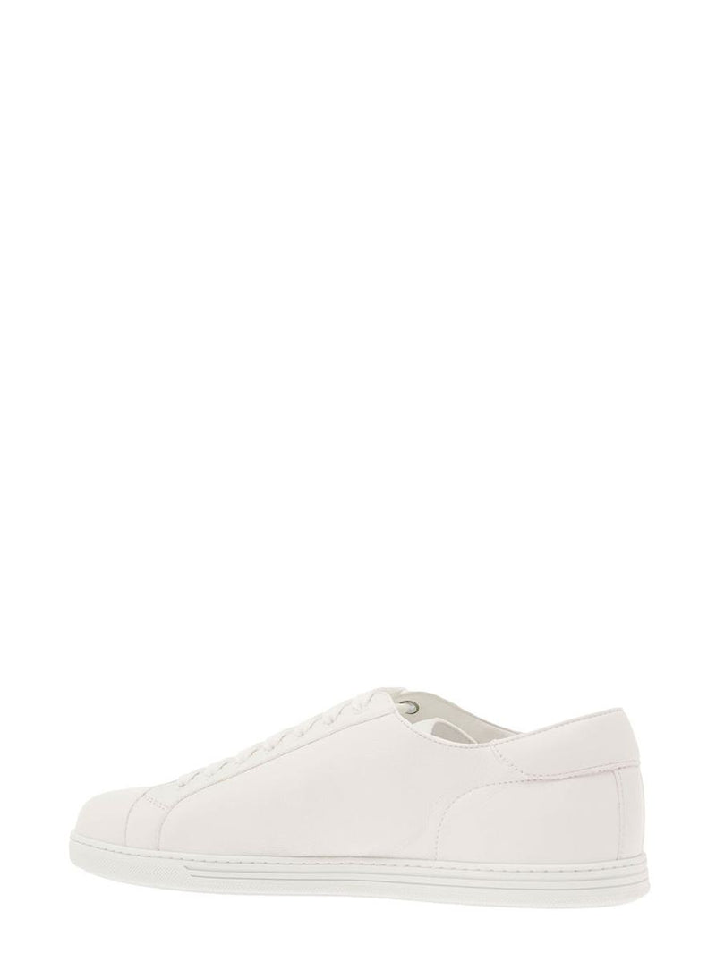 'Portofino' White Monocrom Low Top Sneakers With Logo Plaque In Leather Man
