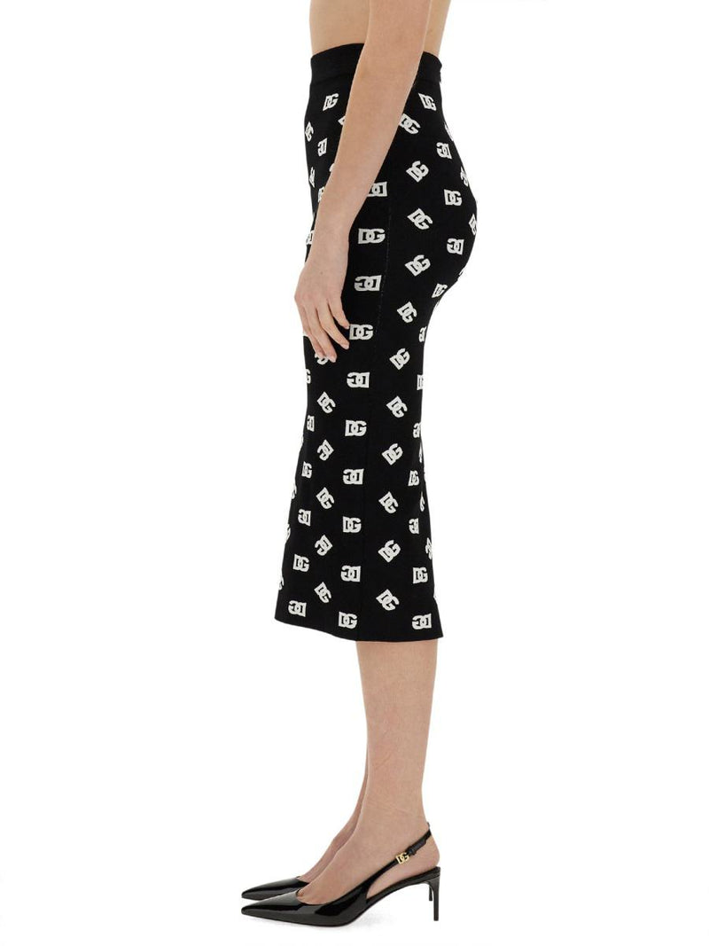 Dolce & Gabbana Viscose Logo Jacquard Pencil Skirt