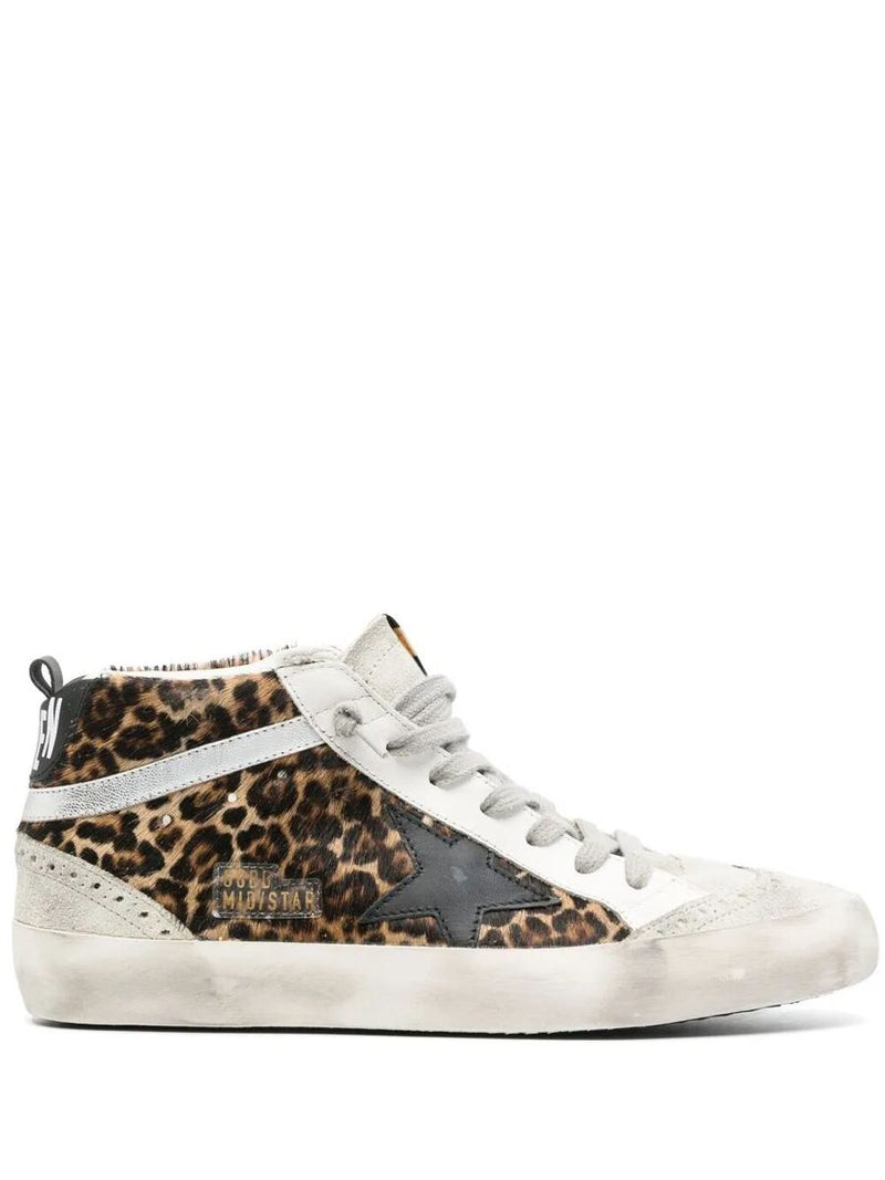 Golden Goose "Mid Star" Horsy Upper Suede Toe And Spur Leather Star And Heel Laminated Wave Shoes