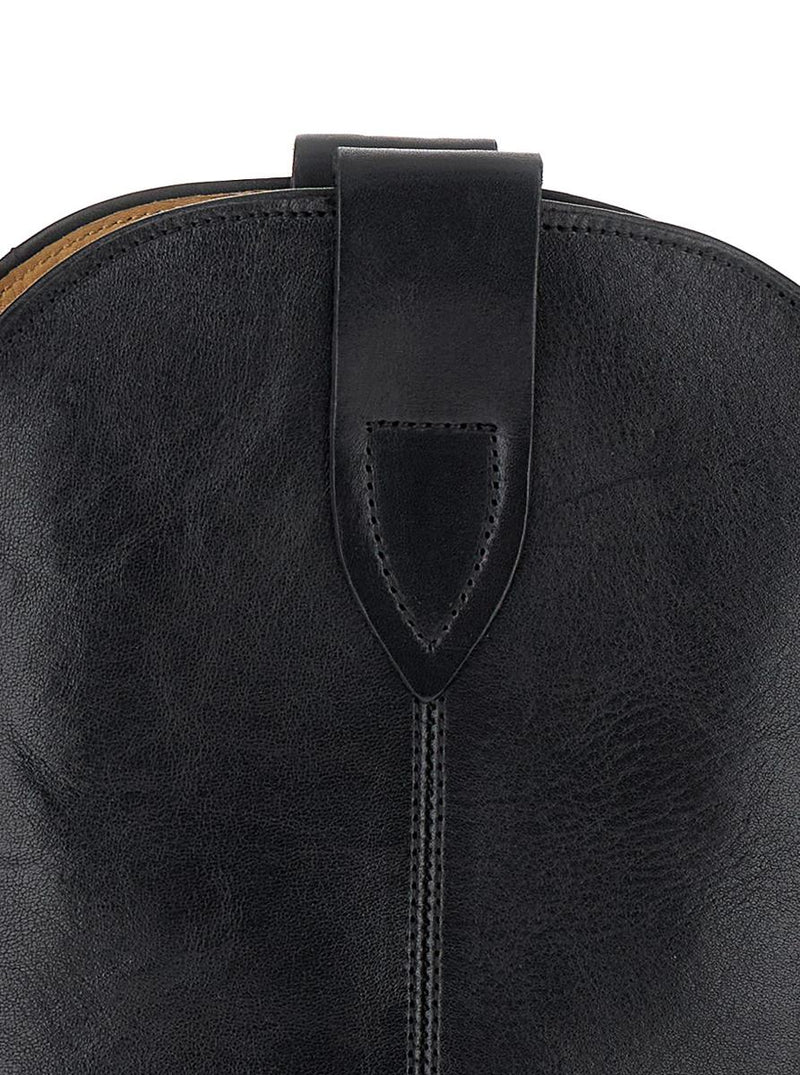 'Duetro' Black Ankle Boots With Western Heel In Leather Woman