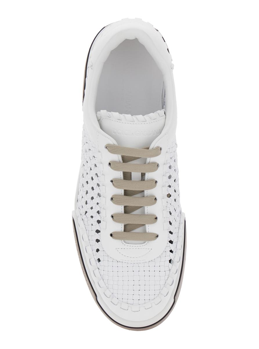 'Portofino'White Sneakers With Mesh Inserts And Embossed Logo On The Side In Leather Man