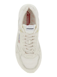 'Hyperway' White Low Top Sneakers With Logo Patch On Tongue And Side In Tech Fabric Man