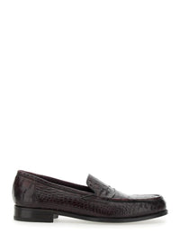 'Luisiana' Bordeaux Loafers With Embossed Crocodile Effect In Leather Man
