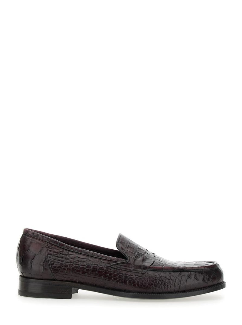 'Luisiana' Bordeaux Loafers With Embossed Crocodile Effect In Leather Man