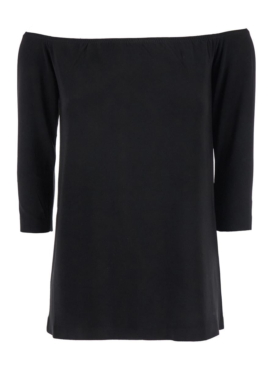 Black Off-Shoulder Top With Boat Neckline In Tech Fabric Stretch Woman