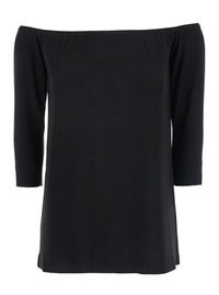 Black Off-Shoulder Top With Boat Neckline In Tech Fabric Stretch Woman