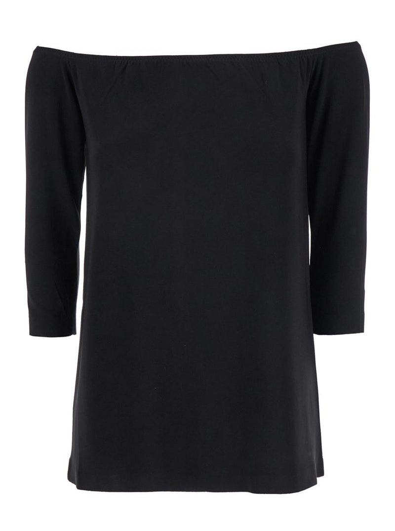Black Off-Shoulder Top With Boat Neckline In Tech Fabric Stretch Woman