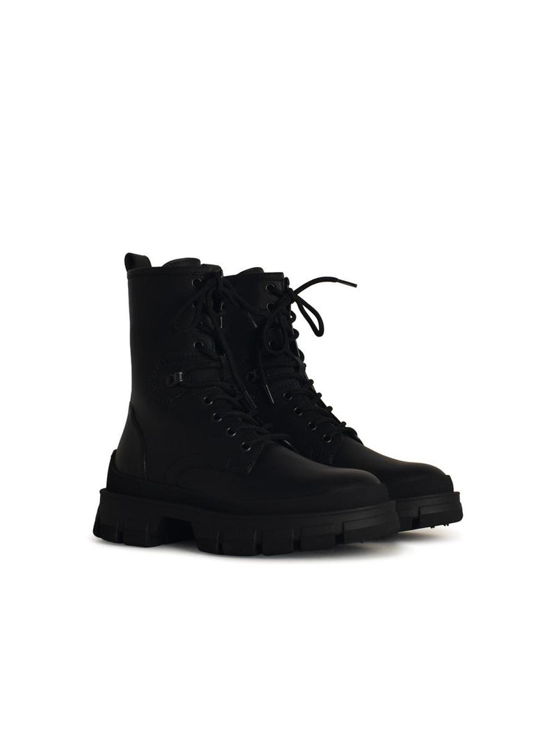 Moncler 'Hevea' Black Matte Leather Ankle Boots