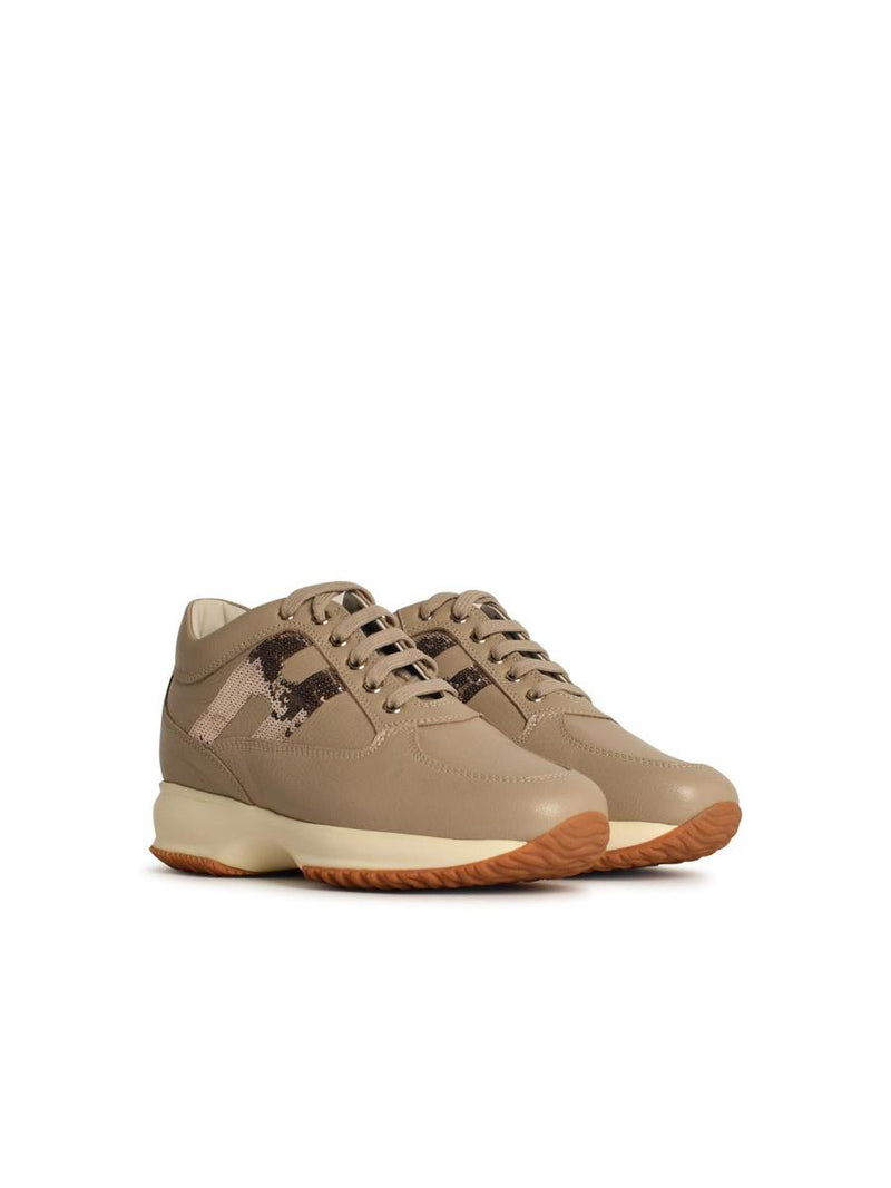 Hogan 'Interactive' Beige Leather Sneakers