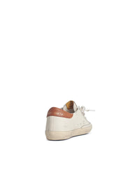 Golden Goose 'Super-Star' White Leather Sneakers With Grey Suede Star And Brown Heel