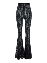 'Fishtail' Black Flared Pants With All-Over Floral Embroidery And Wide Leg In Tech Fabric Stretch Woman