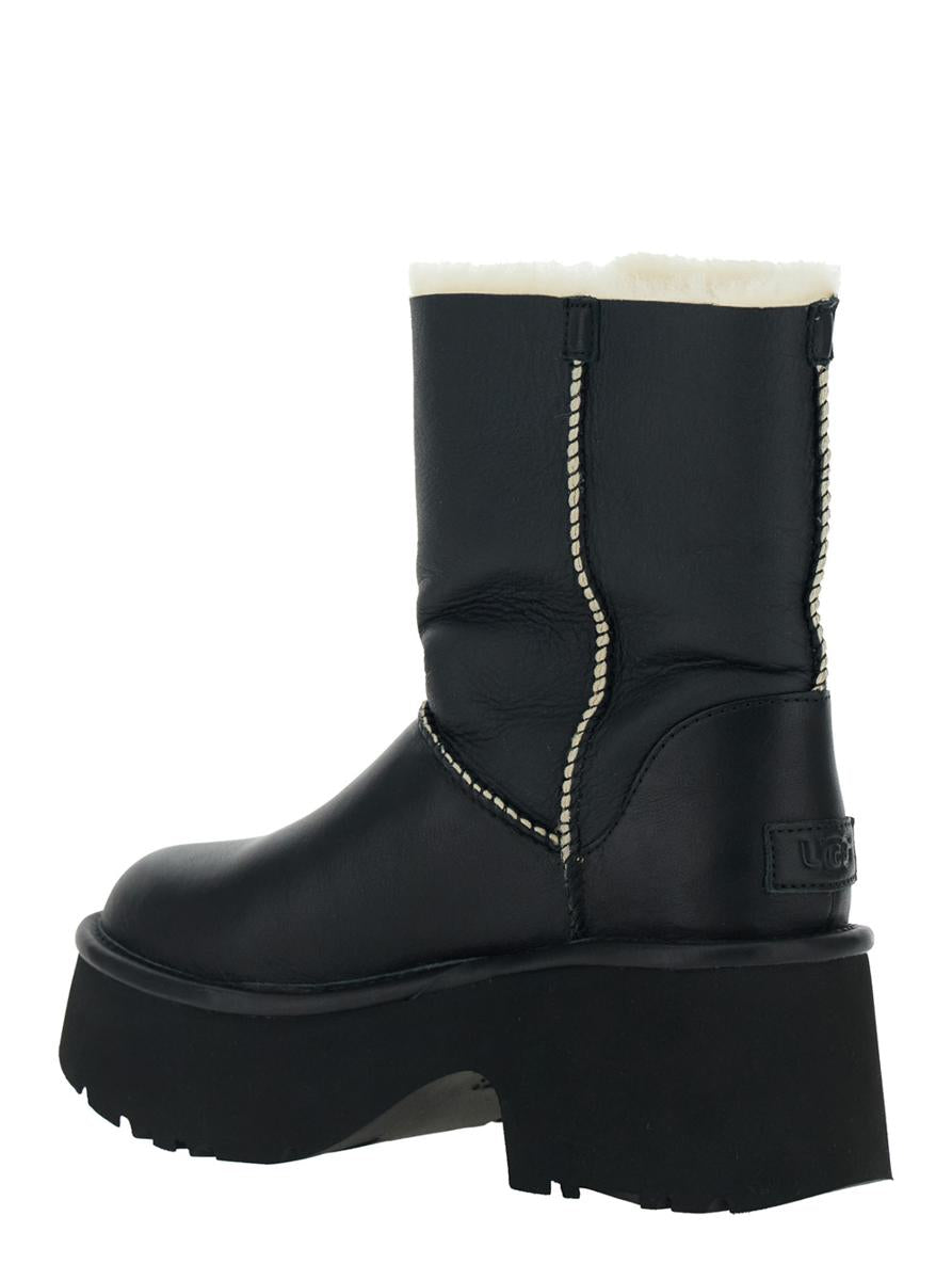 'Esmee' Black Ankle Boots With Fur Detailing And Platform In Leather Woman