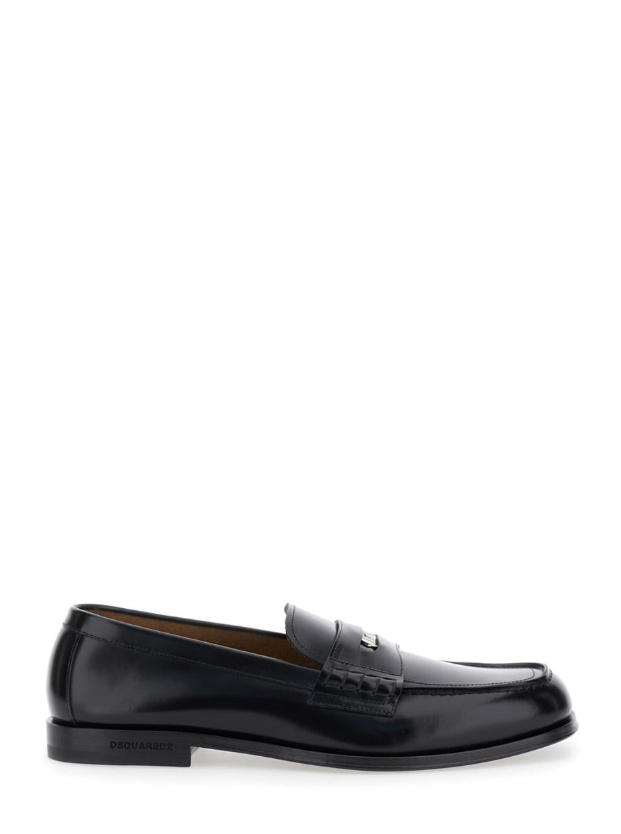 Black Loafers With Logo Plaque On The Front And Logo Lettering On The Heel In Leather Man