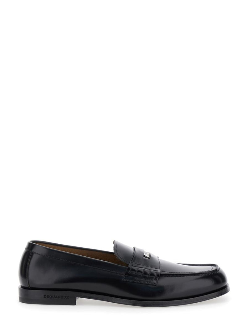 Black Loafers With Logo Plaque On The Front And Logo Lettering On The Heel In Leather Man
