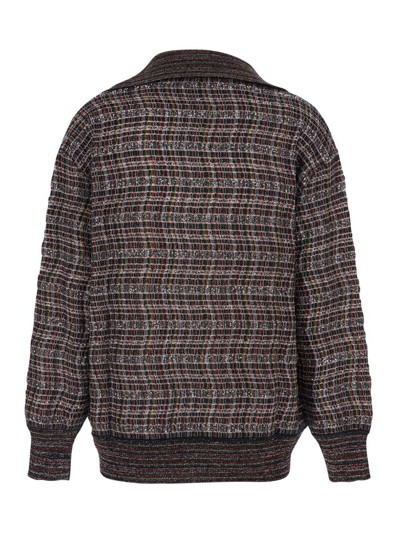 Multicolor Sweater With Wide Collar And All-Over Zigzag Pattern In Wool Blend Woman