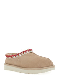'Tasman Ii' Beige Mules With Round Toe And Embroidered Detail In Leather Woman