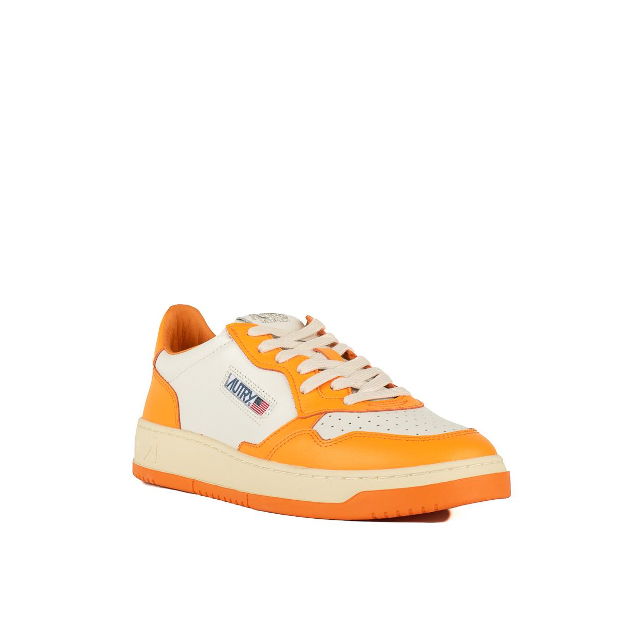 Autry Orange White Two-Tone Leather Medalist Low Sneakers