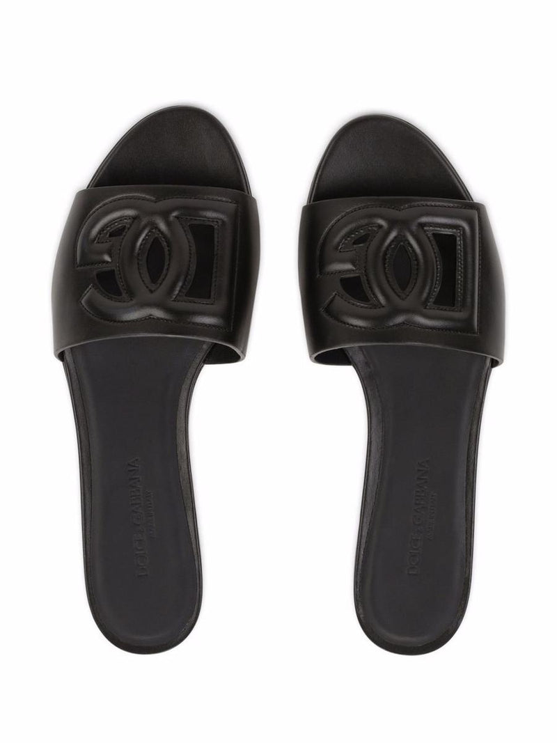 Dolce & Gabbana Dg Logo Leather Flat Sandals
