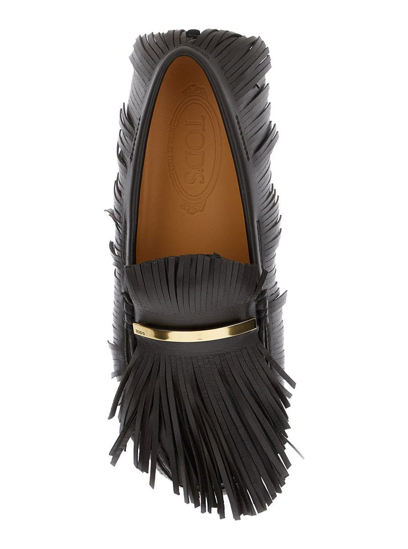 'Yorky' Brown Loafers With Fringes In Leather Woman