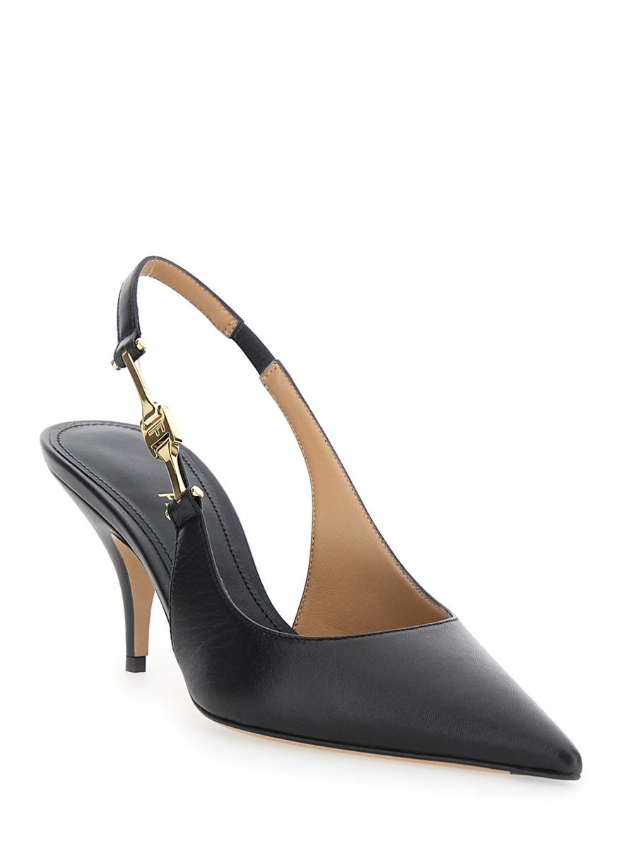 'Tally' Black Slingback Pumps With Medium Stiletto Heel In Leather Woman
