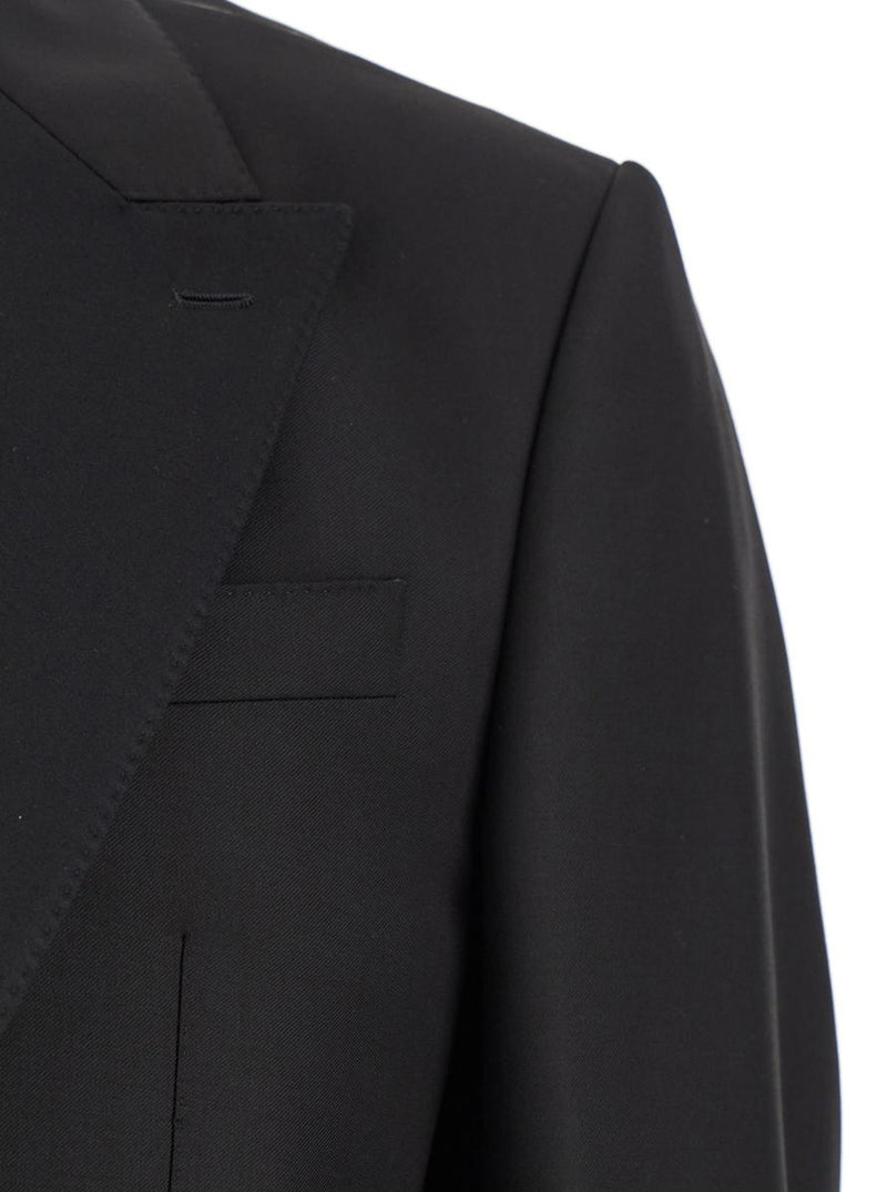Black Single-Breasted Suit With Peak Revers In Wool Blend Man