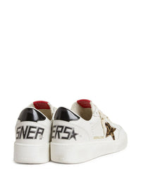 Golden Goose ‘Ball Star' Sneakers In White Leather With Leopard Star