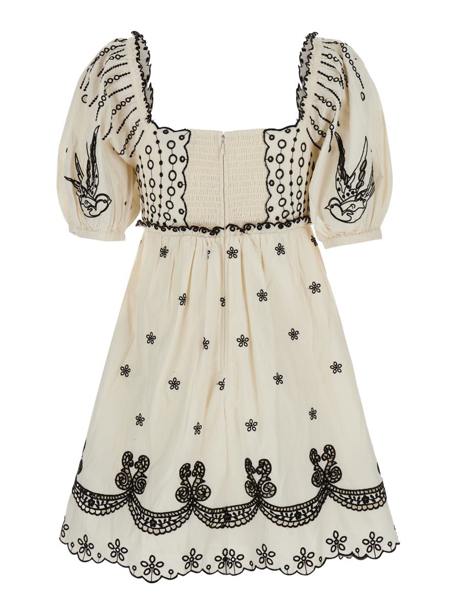 'Kingsley' White Dress With All-Over Embroidery In Cotton Woman