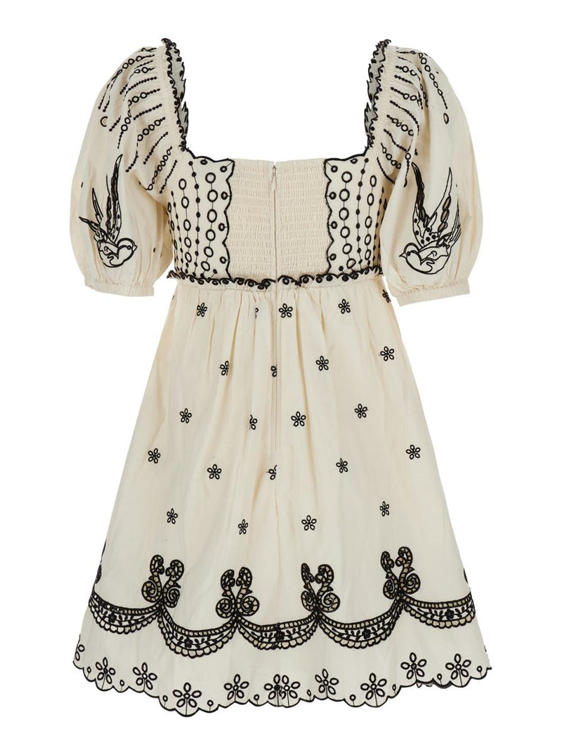 'Kingsley' White Dress With All-Over Embroidery In Cotton Woman