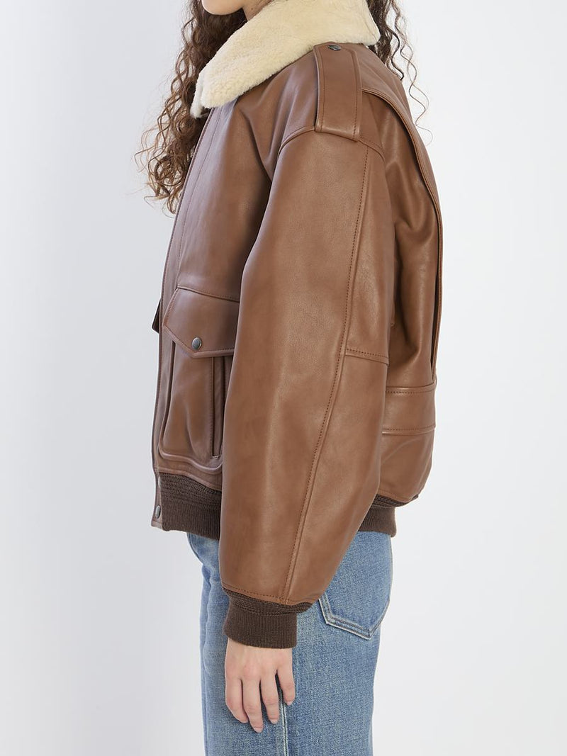 Bomber Jacket In Hammered Leather And Shearling