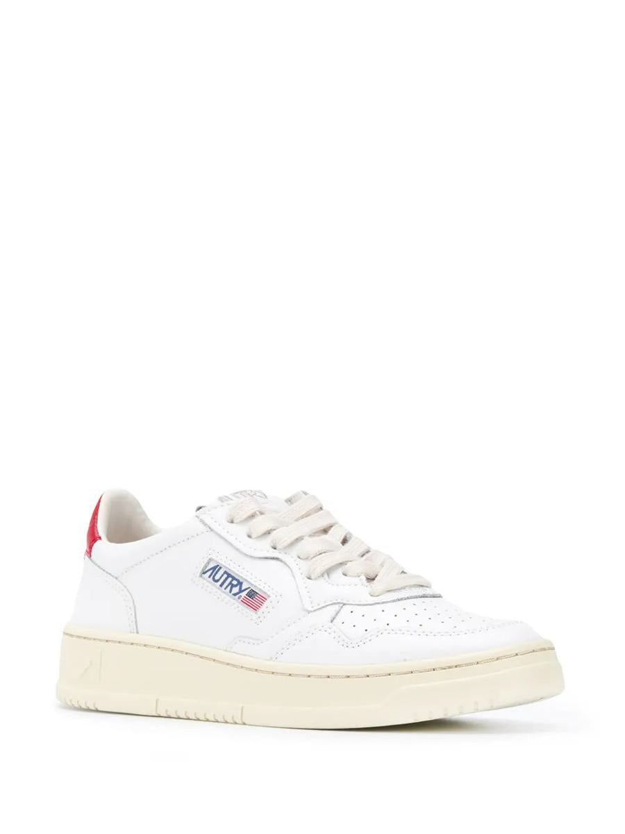 Autry Medalist Low Sneakers In White And Red Leather Shoes