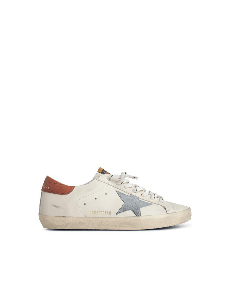 Golden Goose 'Super-Star' White Leather Sneakers With Grey Suede Star And Brown Heel