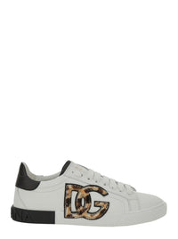 White Low Top Sneaker With Animal-Motif Logo In Leather Woman