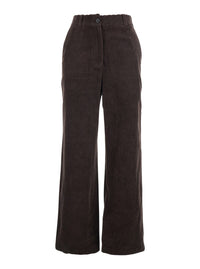 Brown Pants With Belt Loops And Wide Leg In Corduroy Woman