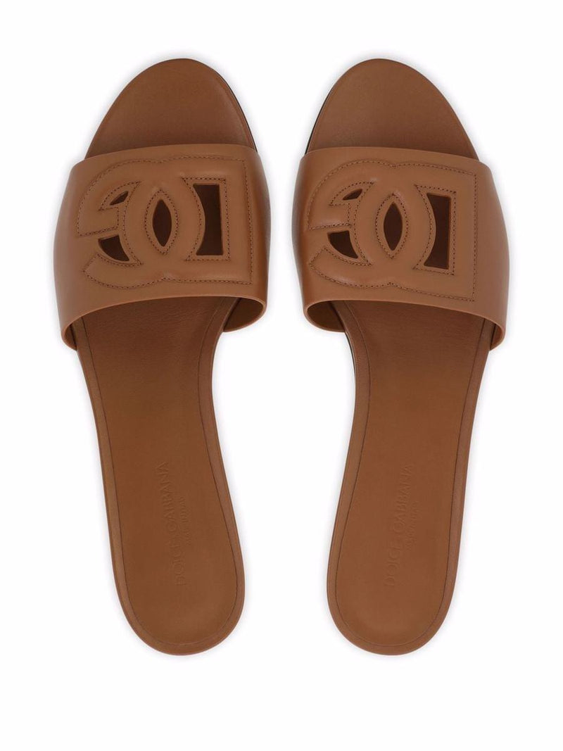Dolce & Gabbana Dg Logo Leather Flat Sandals