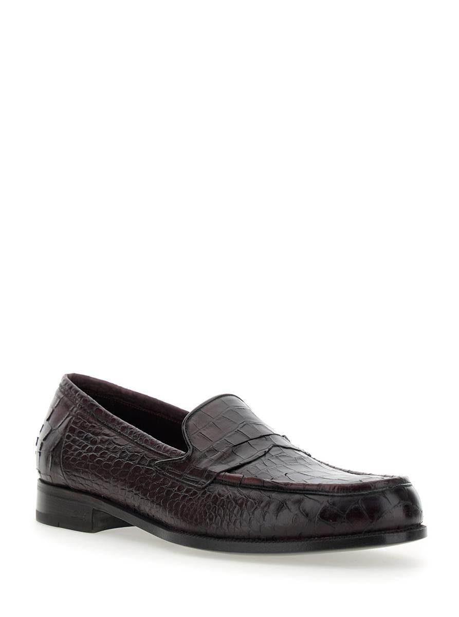 'Luisiana' Bordeaux Loafers With Embossed Crocodile Effect In Leather Man