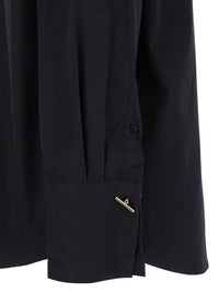 Black Double Cuff Shirt With Gold Colored Details In Cotton Woman