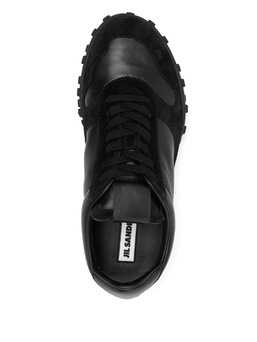 Jil Sander Black Leather Lace-Up Sneakers With Suede Inserts