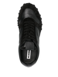 Jil Sander Black Leather Lace-Up Sneakers With Suede Inserts