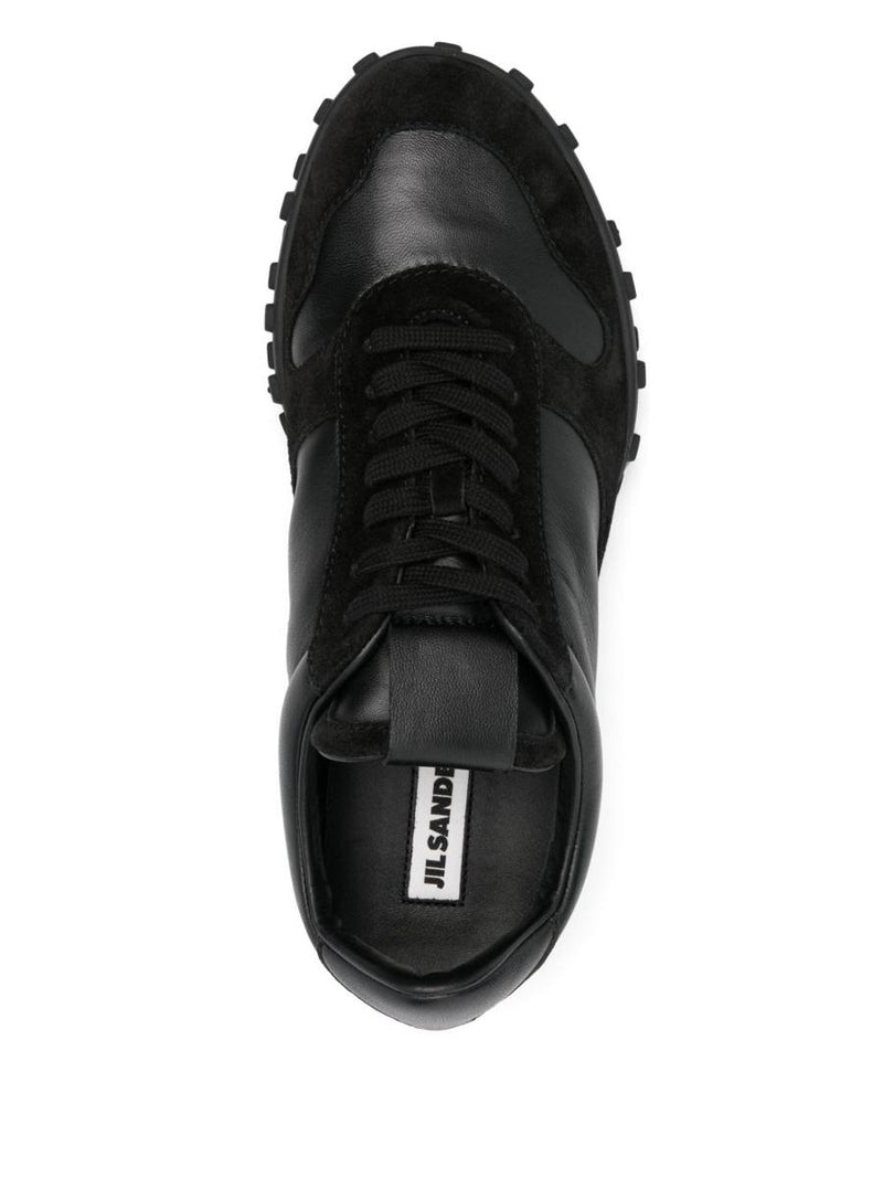 Jil Sander Black Leather Lace-Up Sneakers With Suede Inserts