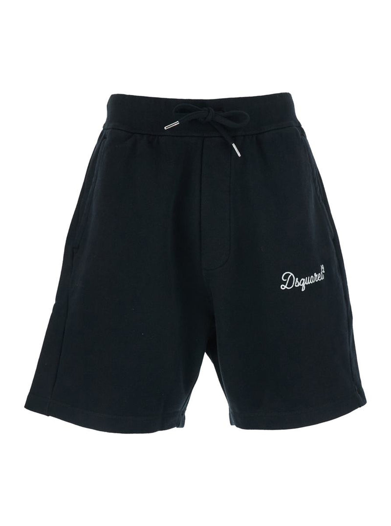 Black Shorts With Drawstring Closure And Logo Lettering On The Front In Cotton Man