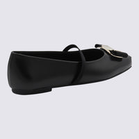 Salvatore Ferragamo Black Leather Flats