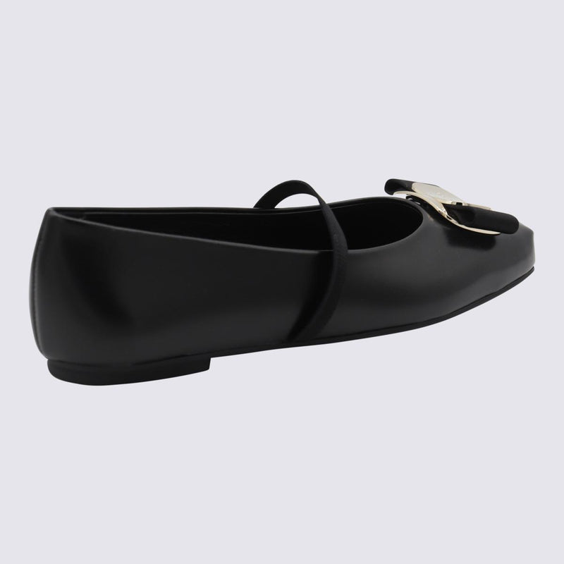 Salvatore Ferragamo Black Leather Flats