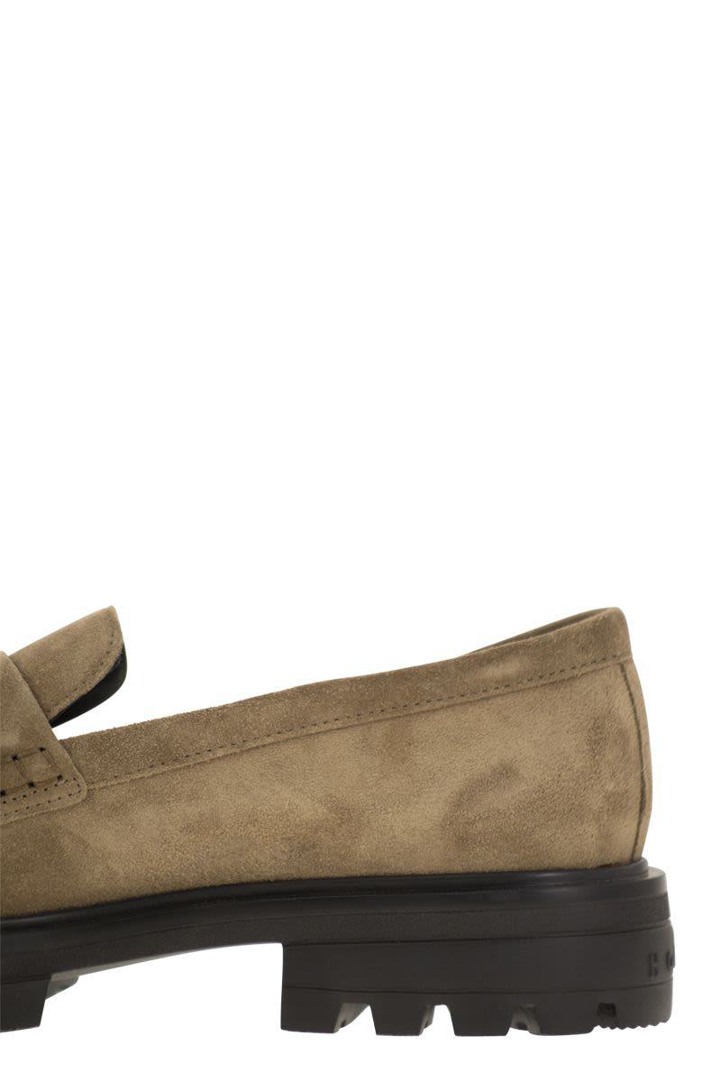Hogan H673 Suede Moccasin With Carrarmato Bottom