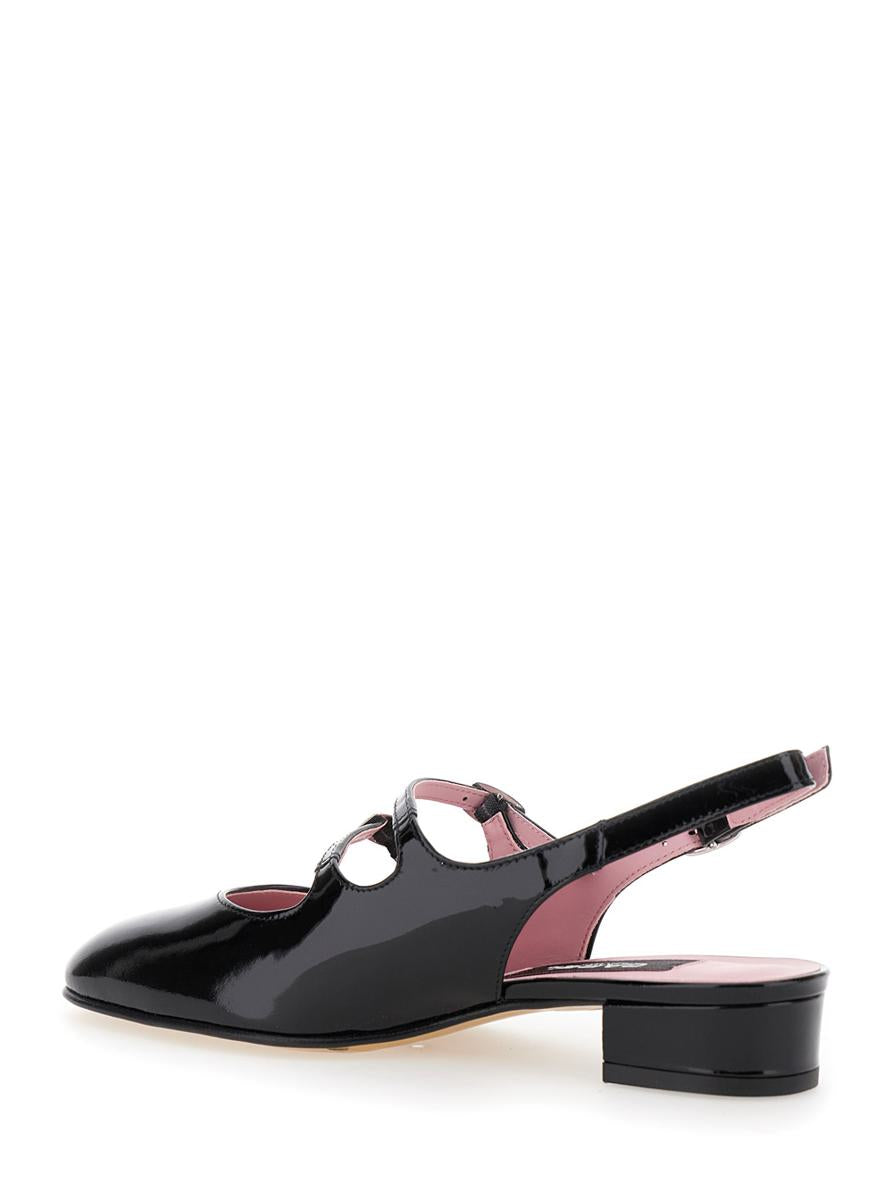 'Peche' Black Slingback Pumps With Buckle Strap Closure In Patent Leather Woman