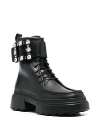 Roger Vivier Wallaviv Strass Buckle Leather Boots