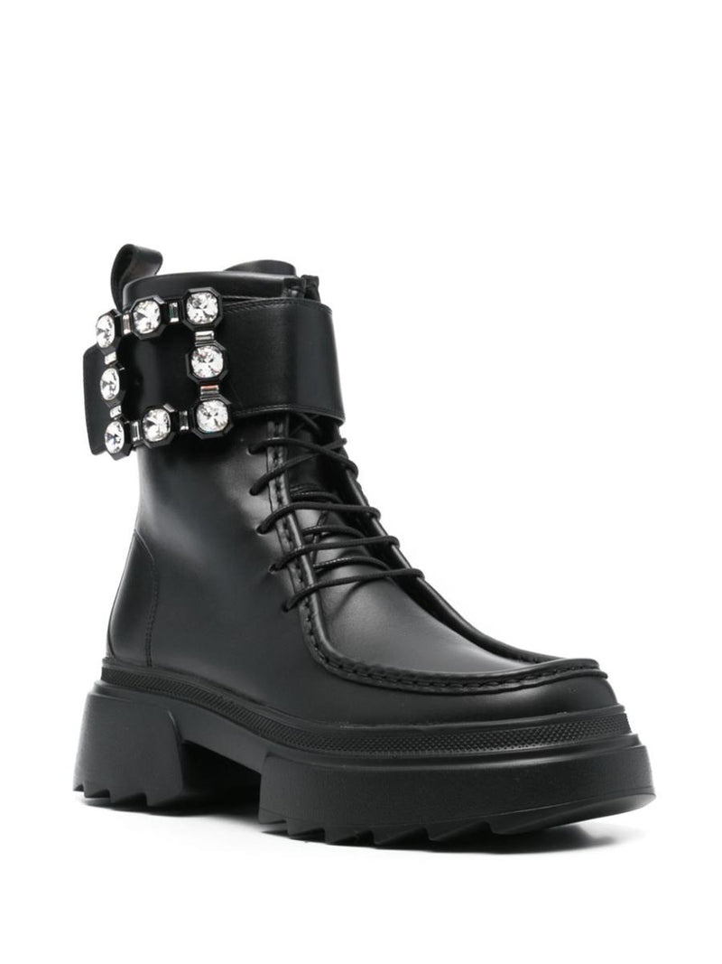 Roger Vivier Wallaviv Strass Buckle Leather Boots