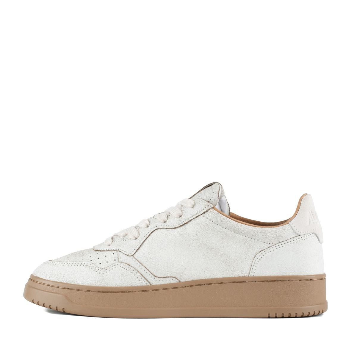 Autry White And Tobacco Brown Scraped Effect Suede Medalist Low Sneakers