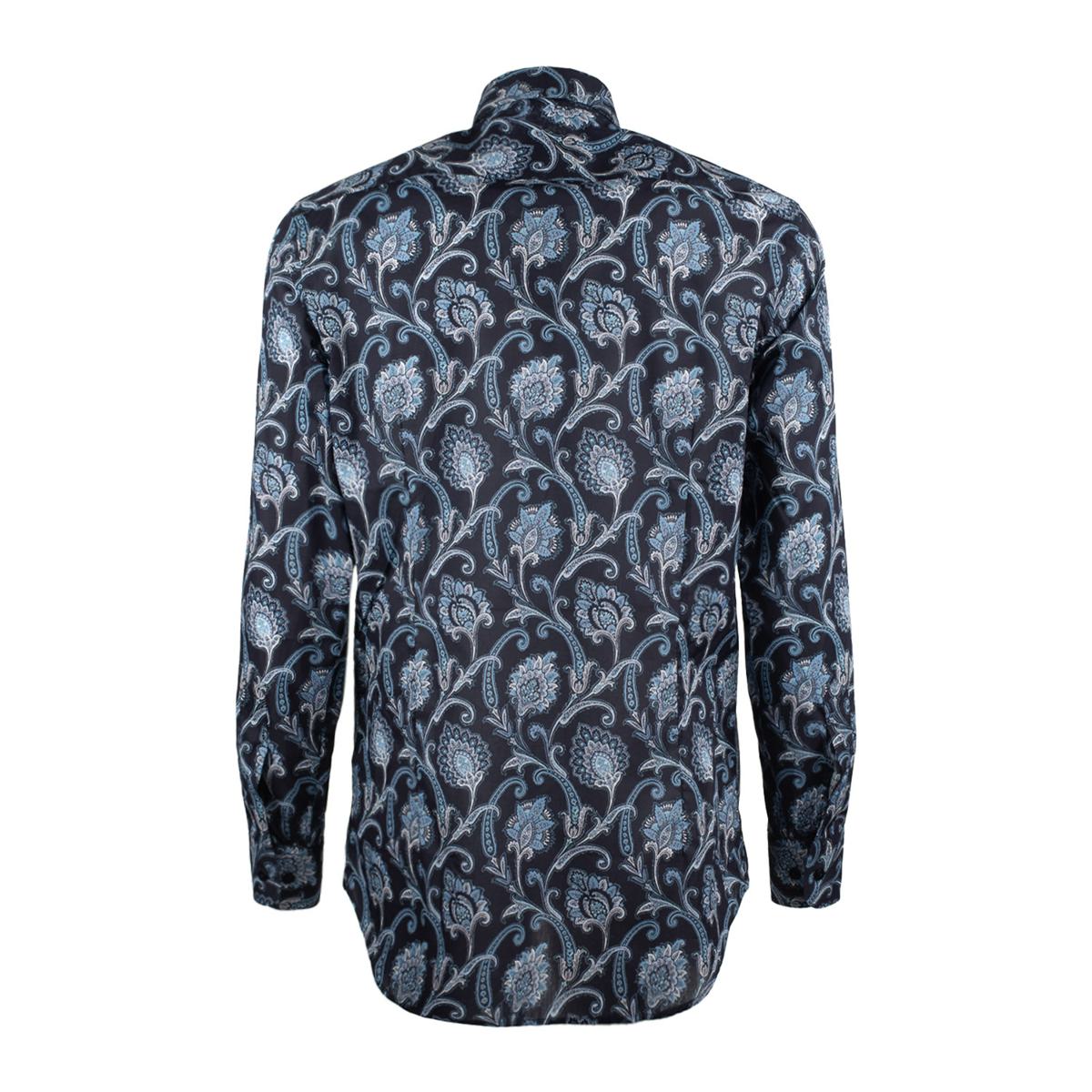 Etro Blue Cotton Shirt With All Over Paisley Print